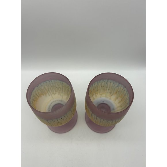 Rueven Art Glass Frosted Decanter with 2 glasses Barware Pastel Drip - Picture 5 of 8